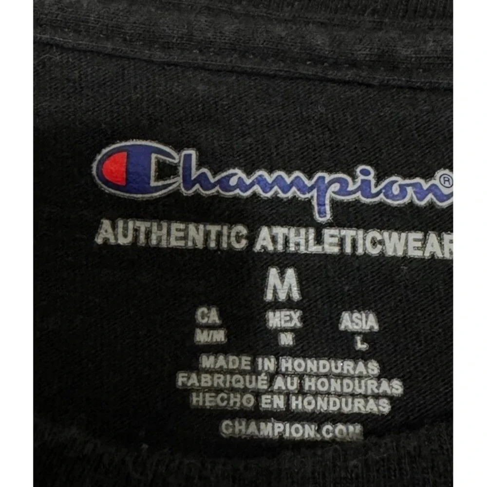 Champion T-Shirt Mens Medium Black Short Sleeve Authentic Athleticwear Logo Tee - Picture 5 of 5